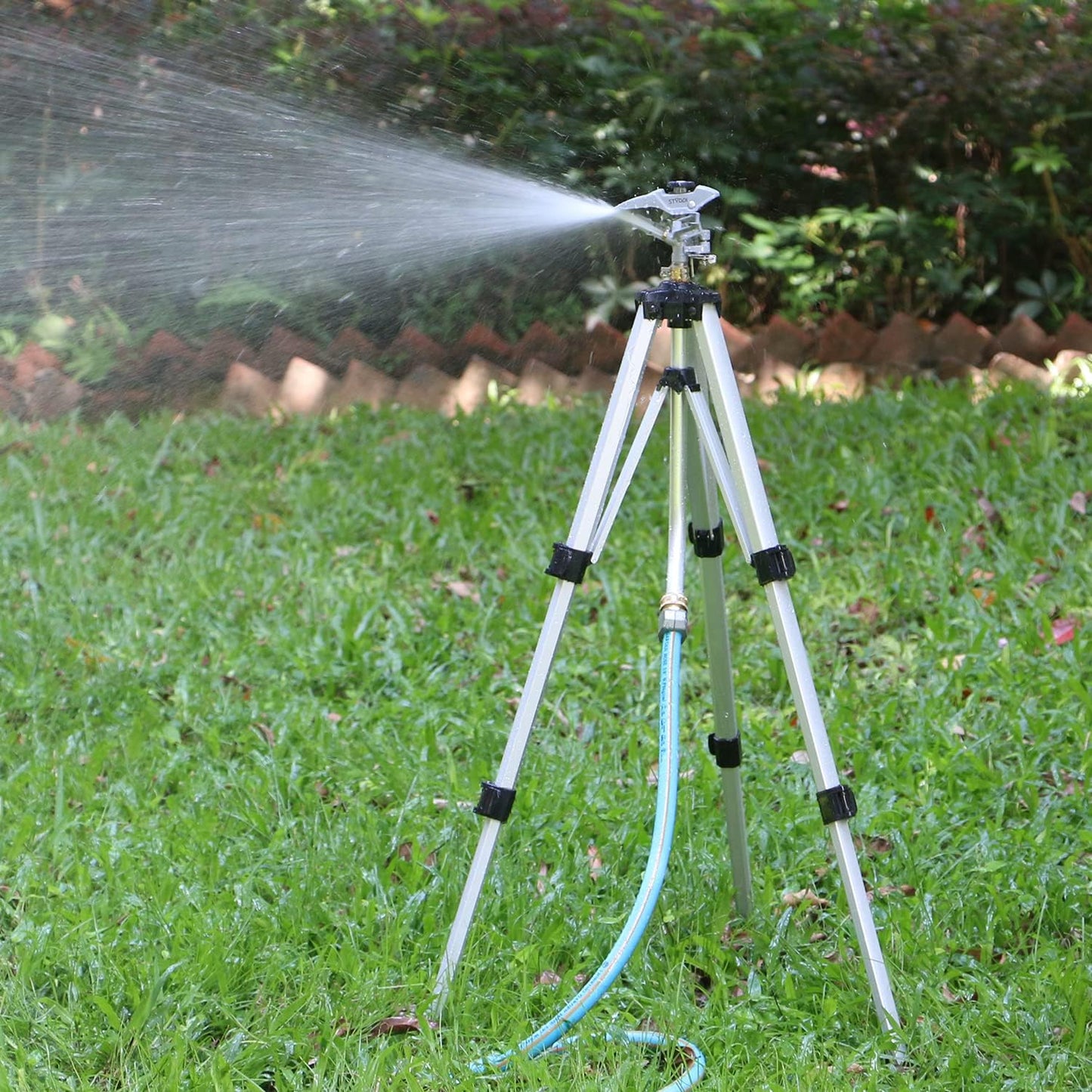 Heavy Duty Impact Sprinkler on Tripod Base, Tall Metal Pulsating Telescoping Tripod Sprinkler for Large Area, Yard, Lawn, Garden, Waters up to 70 Ft. Diameter, Legs Extends Up to 36-inch