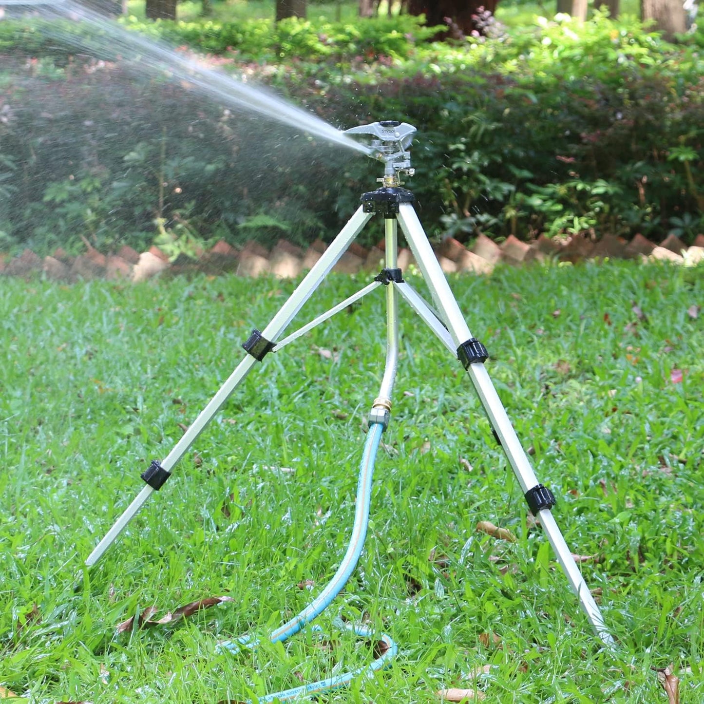 Heavy Duty Impact Sprinkler on Tripod Base, Tall Metal Pulsating Telescoping Tripod Sprinkler for Large Area, Yard, Lawn, Garden, Waters up to 70 Ft. Diameter, Legs Extends Up to 36-inch