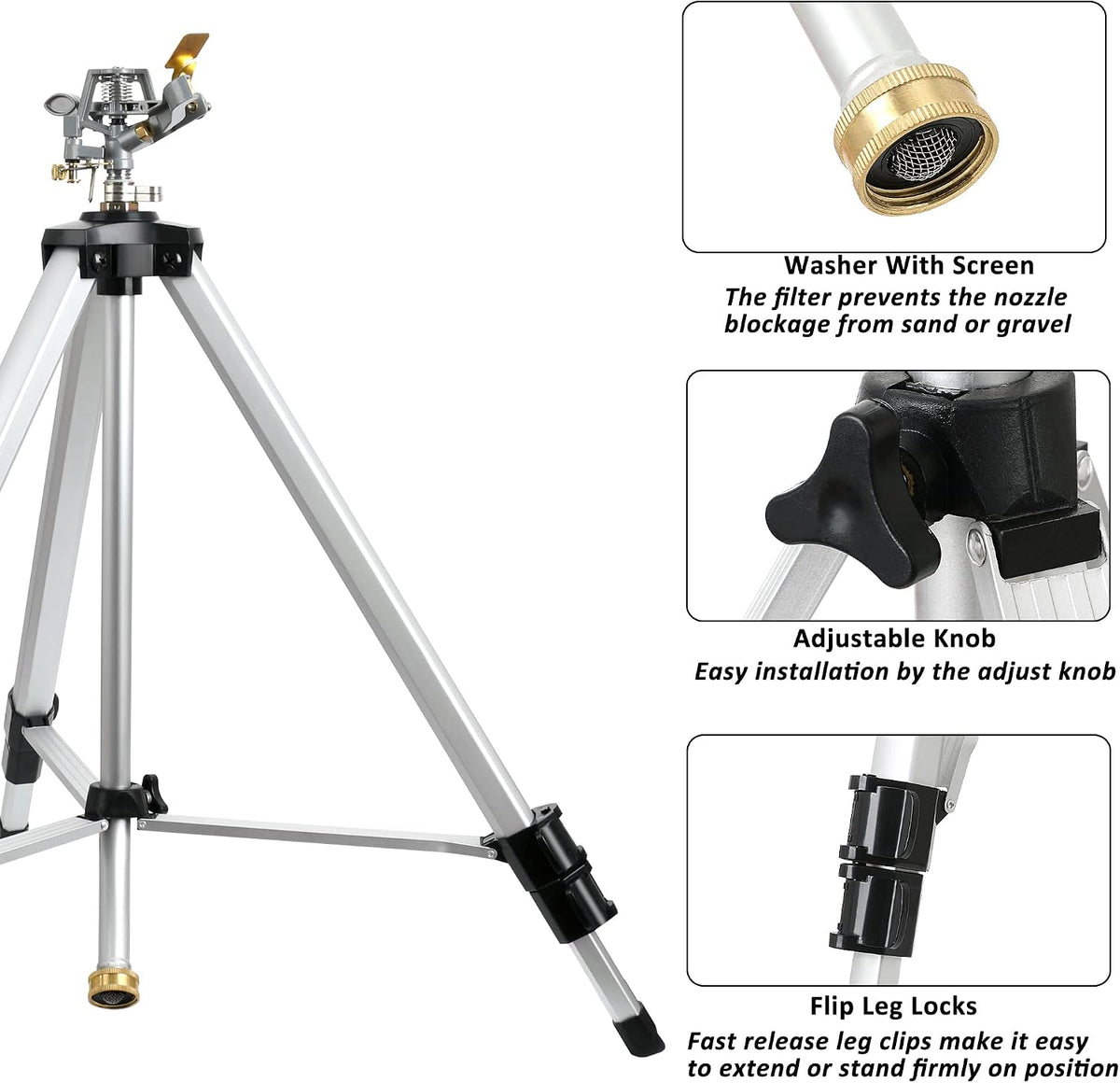 Heavy Duty Impact Sprinkler on Tripod Base, Tall Metal Pulsating Telescoping Tripod Sprinkler for Large Area, Yard, Lawn, Garden, Waters up to 70 Ft. Diameter, Legs Extends Up to 36-inch