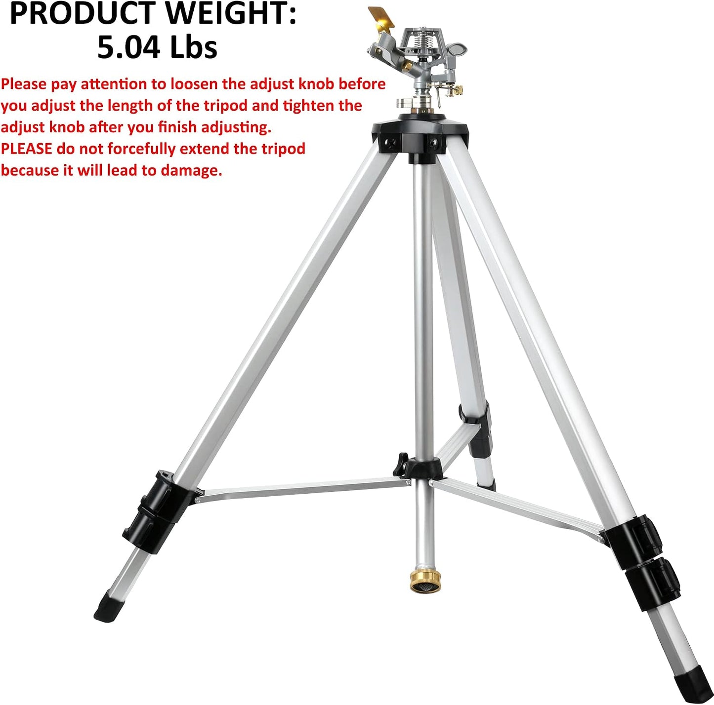 Heavy Duty Impact Sprinkler on Tripod Base, Tall Metal Pulsating Telescoping Tripod Sprinkler for Large Area, Yard, Lawn, Garden, Waters up to 70 Ft. Diameter, Legs Extends Up to 36-inch