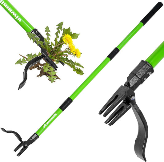 Weed Puller,Stand-Up Weeding Picker Tool,Detachable Hand Weed Root Remover Tool,with 4-Claw Steel Head & 3-Sectioal Pole Long Handle for Lawn/Yard and Garden Gripper Without Bending or Kneeling