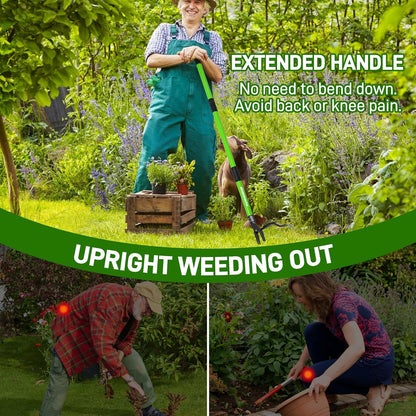 Weed Puller,Stand-Up Weeding Picker Tool,Detachable Hand Weed Root Remover Tool,with 4-Claw Steel Head & 3-Sectioal Pole Long Handle for Lawn/Yard and Garden Gripper Without Bending or Kneeling