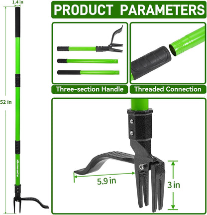 Weed Puller,Stand-Up Weeding Picker Tool,Detachable Hand Weed Root Remover Tool,with 4-Claw Steel Head & 3-Sectioal Pole Long Handle for Lawn/Yard and Garden Gripper Without Bending or Kneeling