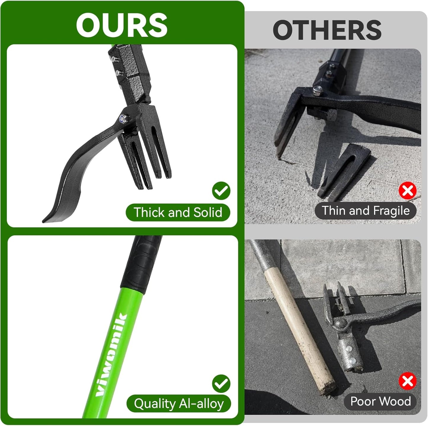 Weed Puller,Stand-Up Weeding Picker Tool,Detachable Hand Weed Root Remover Tool,with 4-Claw Steel Head & 3-Sectioal Pole Long Handle for Lawn/Yard and Garden Gripper Without Bending or Kneeling