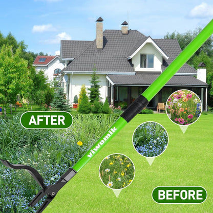 Weed Puller,Stand-Up Weeding Picker Tool,Detachable Hand Weed Root Remover Tool,with 4-Claw Steel Head & 3-Sectioal Pole Long Handle for Lawn/Yard and Garden Gripper Without Bending or Kneeling