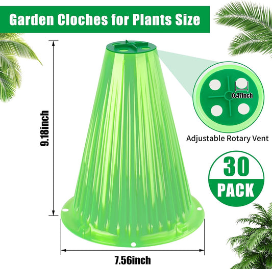 30 Pack Garden Cloches for Plants with Rotary Vent Cover Reusable