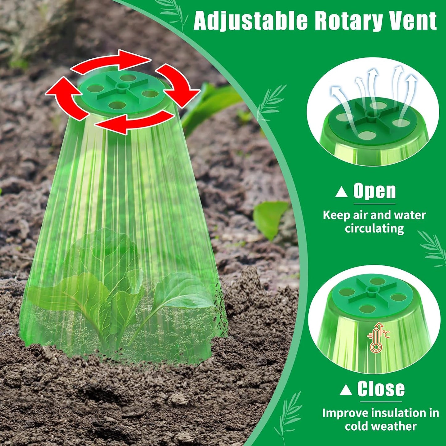 30 Pack Garden Cloches for Plants with Rotary Vent Cover Reusable