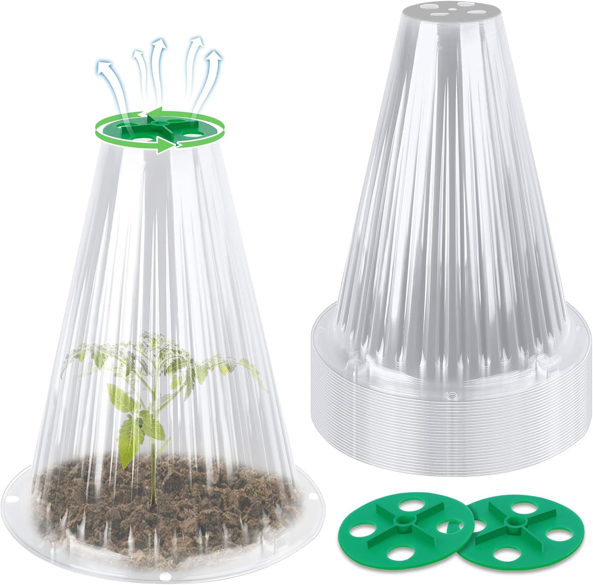 30 Pack Garden Cloches for Plants with Rotary Vent Cover Reusable