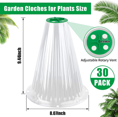 30 Pack Garden Cloches for Plants with Rotary Vent Cover Reusable