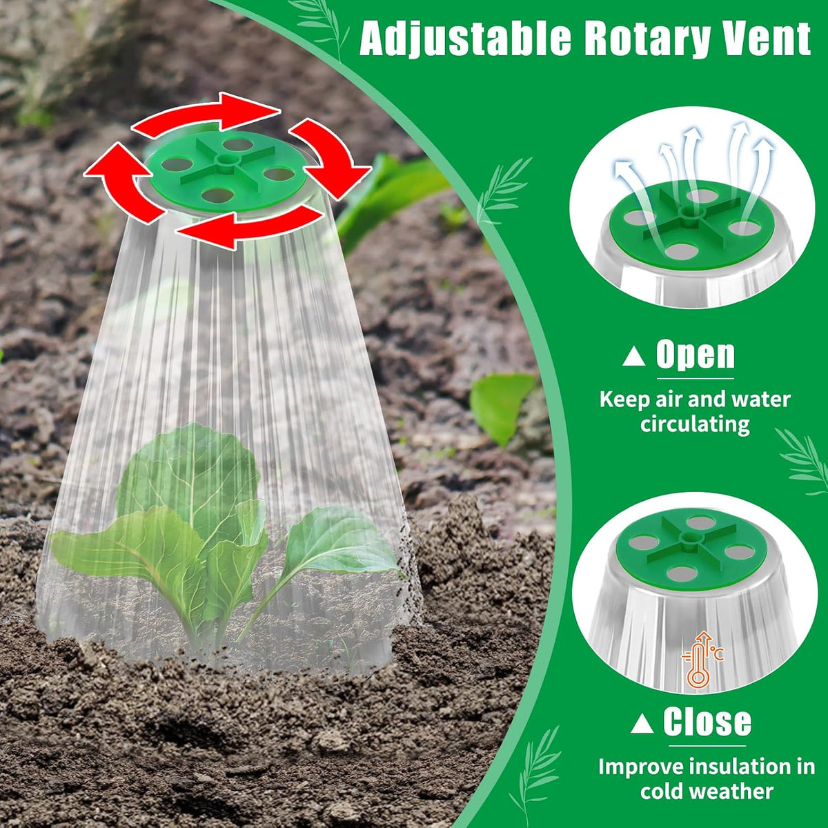 30 Pack Garden Cloches for Plants with Rotary Vent Cover Reusable