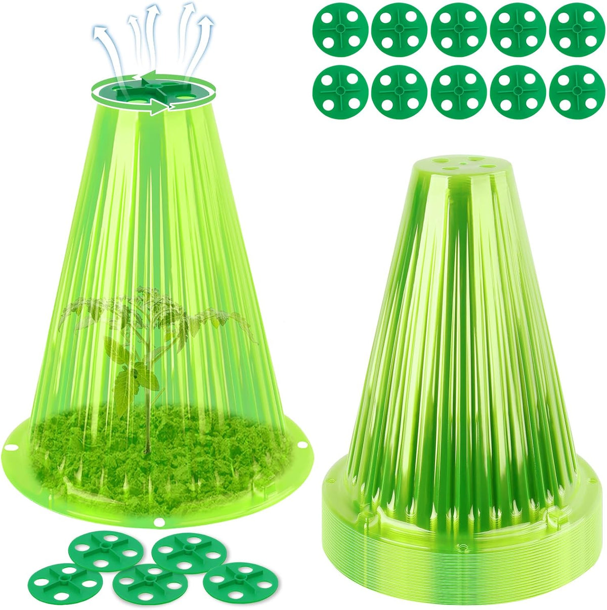 30 Pack Garden Cloches for Plants with Rotary Vent Cover Reusable