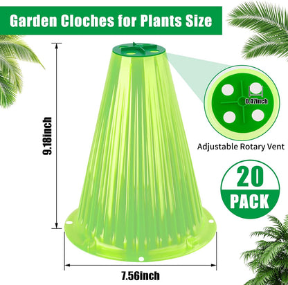 30 Pack Garden Cloches for Plants with Rotary Vent Cover Reusable