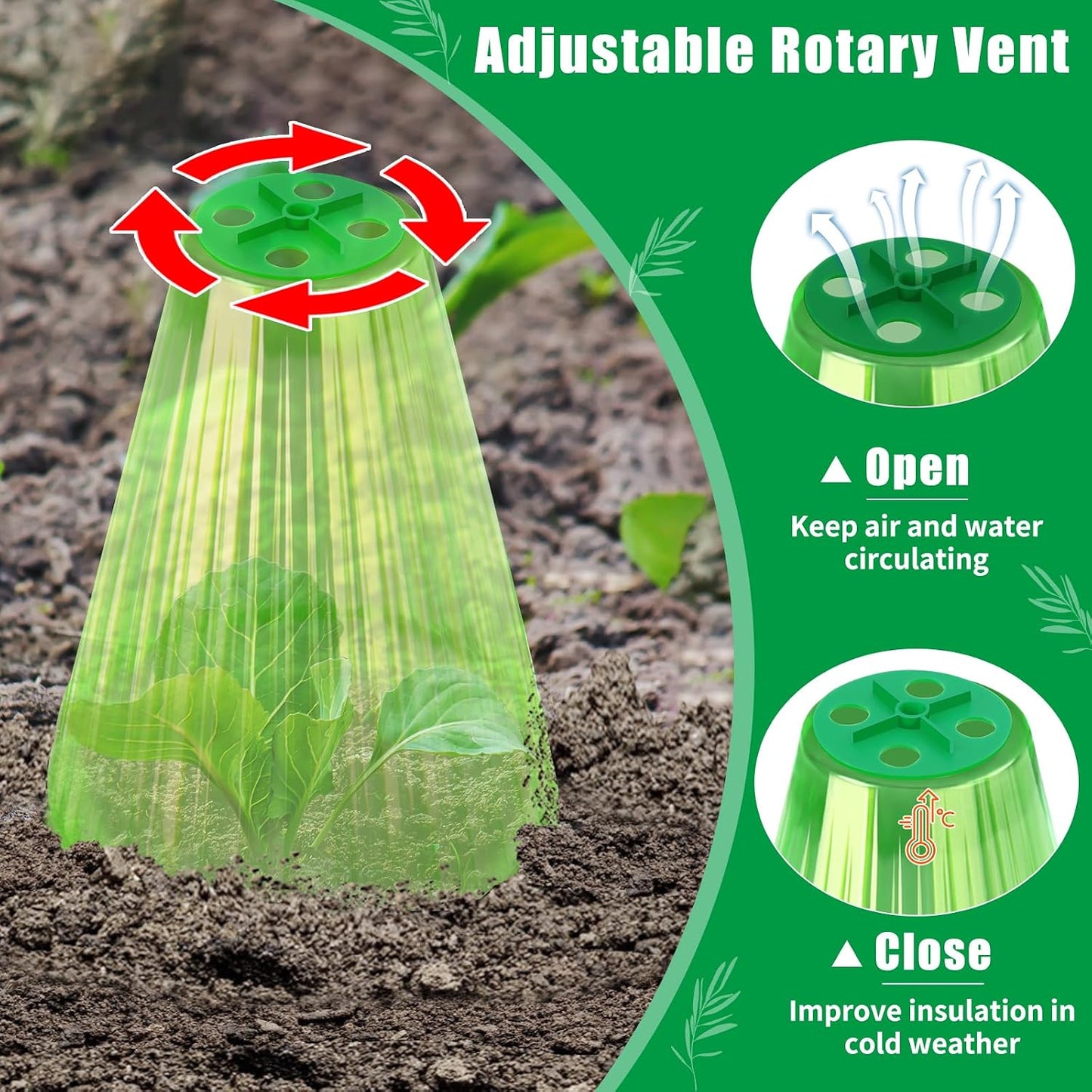 30 Pack Garden Cloches for Plants with Rotary Vent Cover Reusable