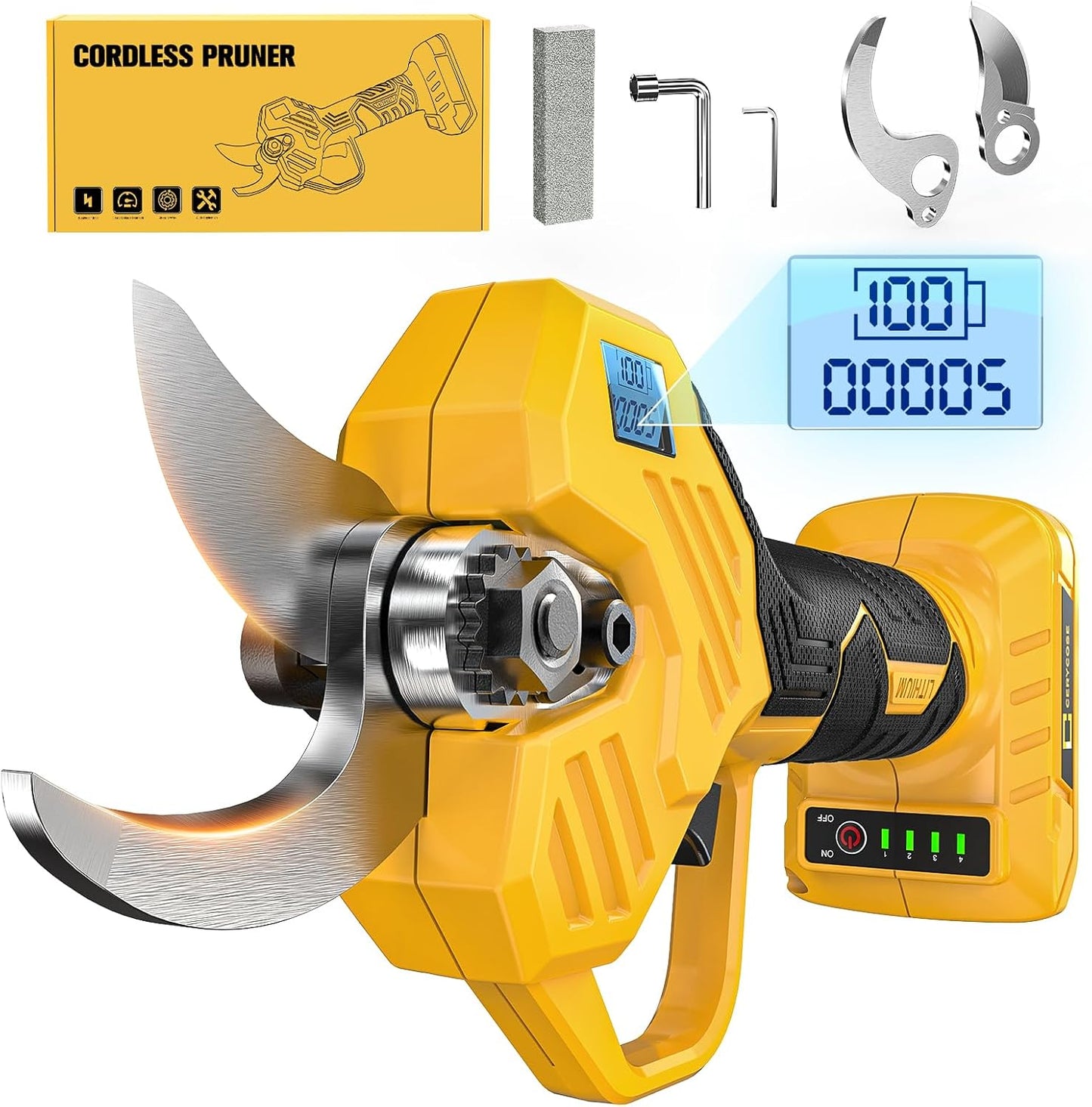 Electric Pruning Shears Compatible with DeWalt 20v Battery, 0.8-2 Inch Max Cutting Diameter Electric Pruner with LCD Display & Imported SK7 Steel Blades for Gardening Tree Pruning(No Battery)