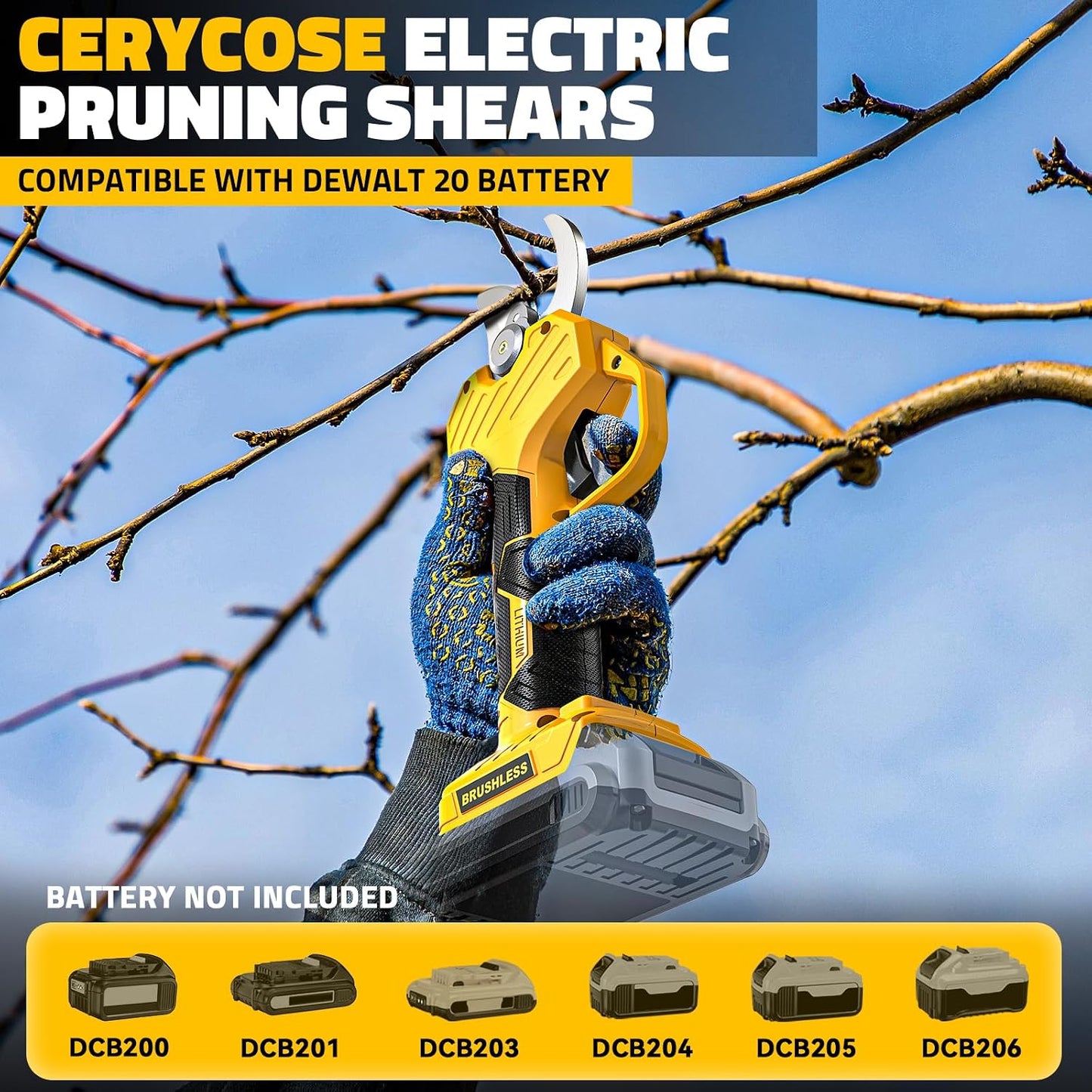 Electric Pruning Shears Compatible with DeWalt 20v Battery, 0.8-2 Inch Max Cutting Diameter Electric Pruner with LCD Display & Imported SK7 Steel Blades for Gardening Tree Pruning(No Battery)