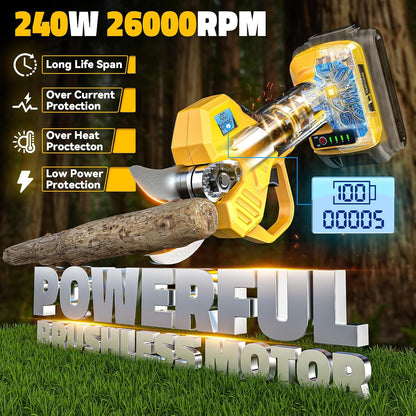 Electric Pruning Shears Compatible with DeWalt 20v Battery, 0.8-2 Inch Max Cutting Diameter Electric Pruner with LCD Display & Imported SK7 Steel Blades for Gardening Tree Pruning(No Battery)