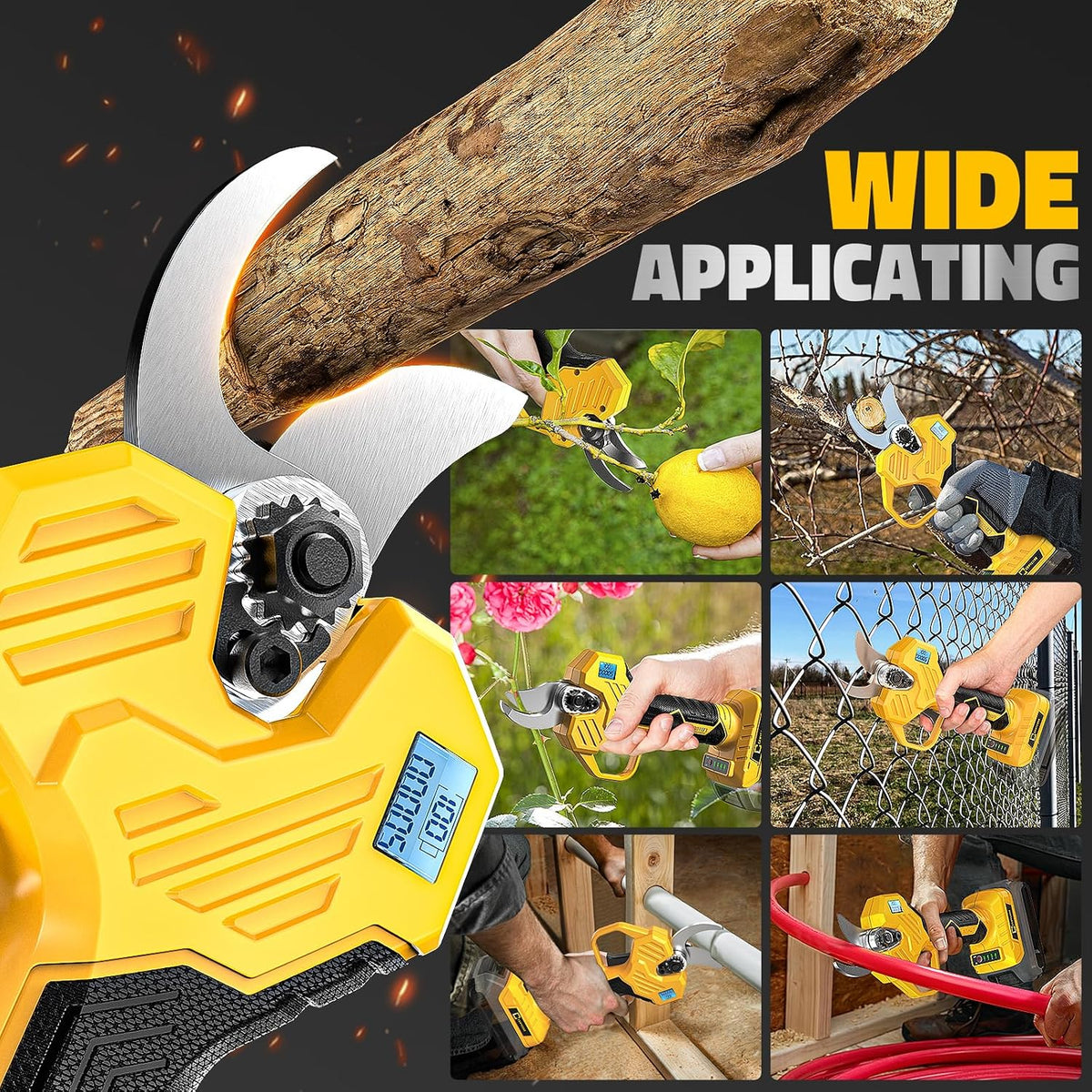 Electric Pruning Shears Compatible with DeWalt 20v Battery, 0.8-2 Inch Max Cutting Diameter Electric Pruner with LCD Display & Imported SK7 Steel Blades for Gardening Tree Pruning(No Battery)