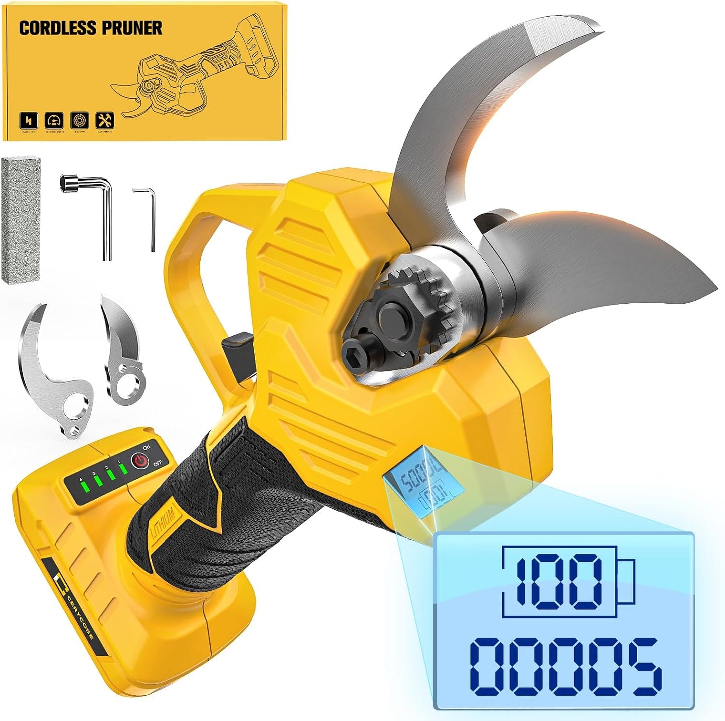 Electric Pruning Shears Compatible with DeWalt 20v Battery, 0.8-2 Inch Max Cutting Diameter Electric Pruner with LCD Display & Imported SK7 Steel Blades for Gardening Tree Pruning(No Battery)