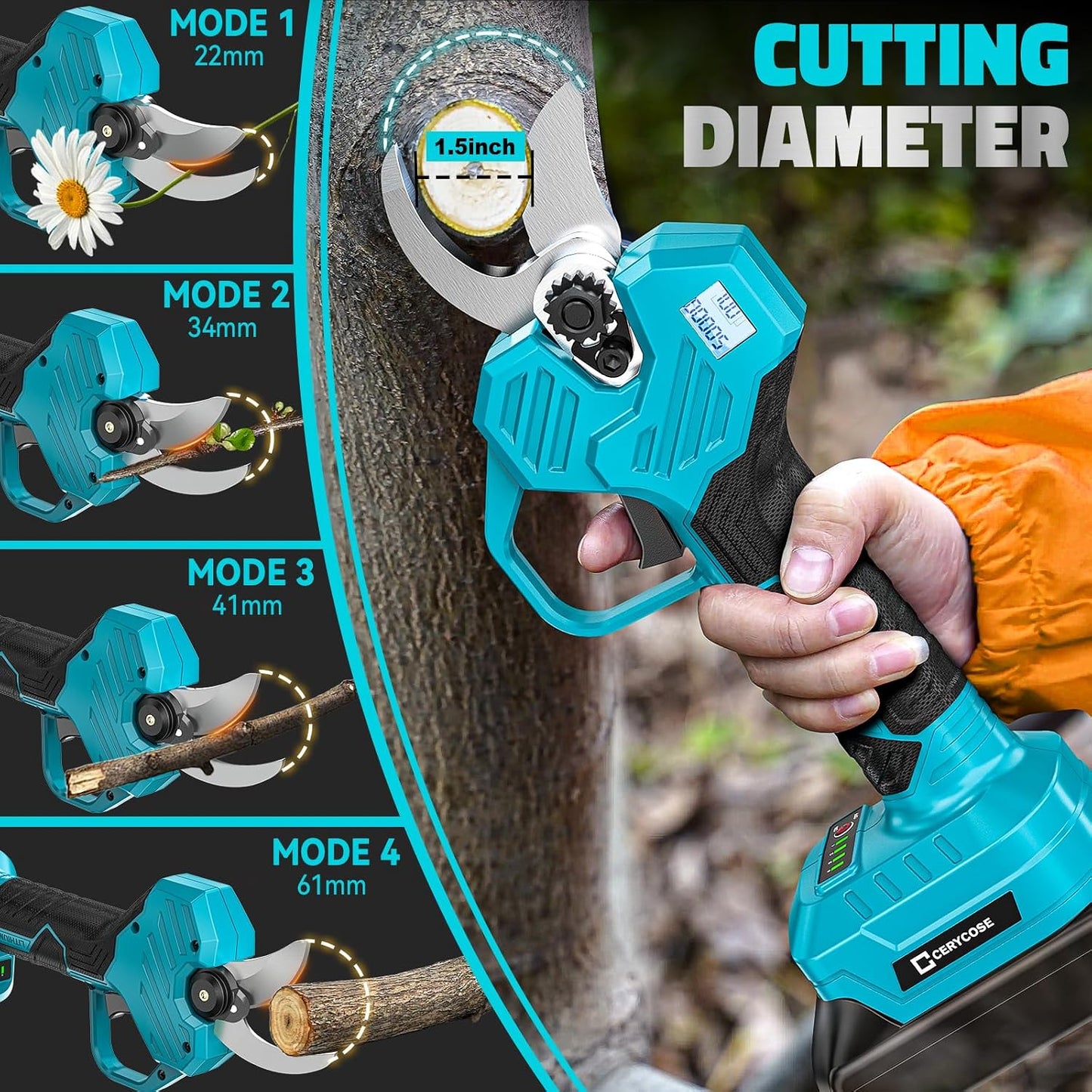 Electric Pruning Shears Compatible with DeWalt 20v Battery, 0.8-2 Inch Max Cutting Diameter Electric Pruner with LCD Display & Imported SK7 Steel Blades for Gardening Tree Pruning(No Battery)