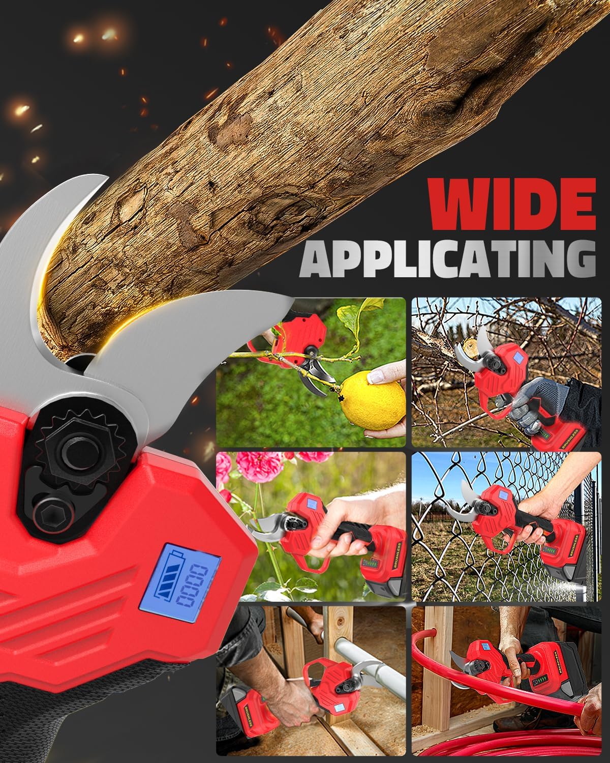 Electric Pruning Shears Compatible with DeWalt 20v Battery, 0.8-2 Inch Max Cutting Diameter Electric Pruner with LCD Display & Imported SK7 Steel Blades for Gardening Tree Pruning(No Battery)
