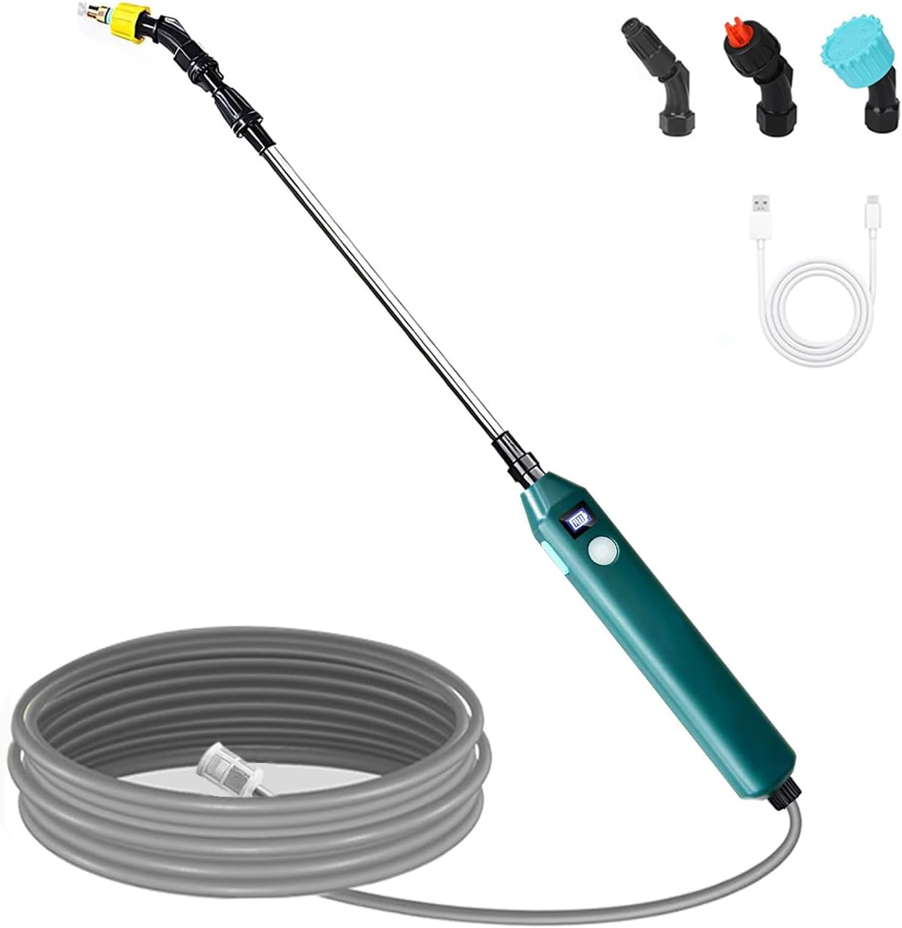 Battery Powered Sprayer Wand,Electric Plant Sprayer Telescopic Watering Wand with 16.4FT Hose,Rechargeable Electric Watering Sprayer Handle with 3 Adjustable Nozzles & Filter for Lawn, Yard and Garden