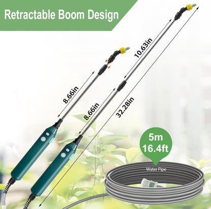 Battery Powered Sprayer Wand,Electric Plant Sprayer Telescopic Watering Wand with 16.4FT Hose,Rechargeable Electric Watering Sprayer Handle with 3 Adjustable Nozzles & Filter for Lawn, Yard and Garden