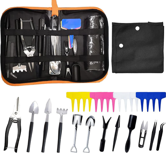 Bonsai Tools Set, 30 Pcs Gardening Succulent Tree Indoor Beginner Tool Kit, Include Plant Repotting Mat, Leather Bag, Bonsai Scissors for Women, Plant Lovers