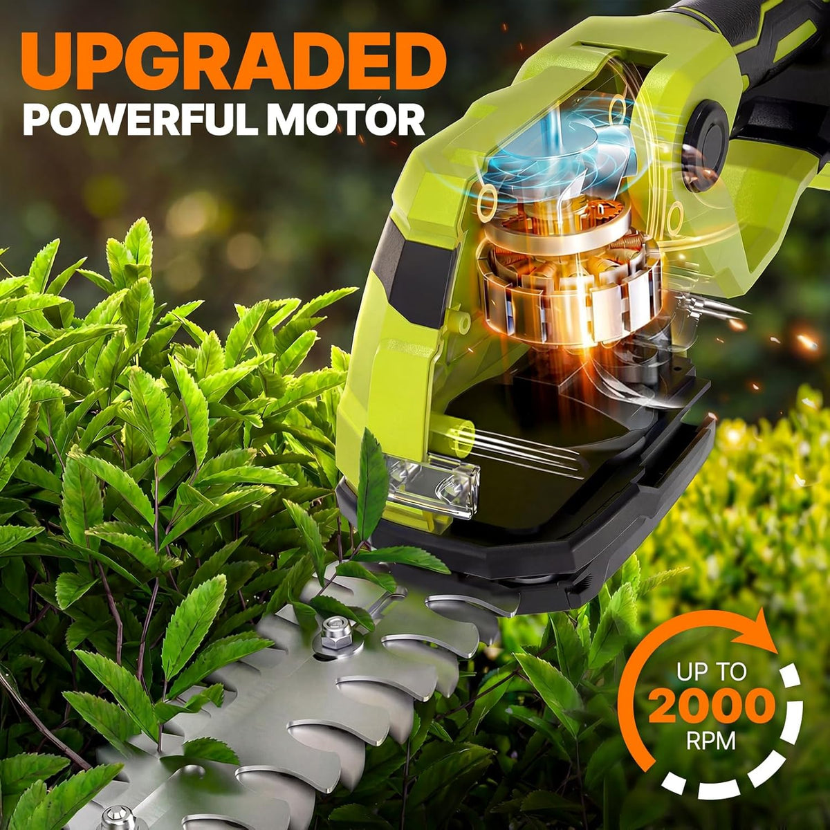 21V Cordless Hedge Trimmer & Grass Shears, 2-in-1 Powerful Dual Batteries Electric Bush Trimmer with 8.9” Hedge Blade & 5.1” Grass Trimmer, Adjustable Angle, Lightweight for Garden & Lawn Care