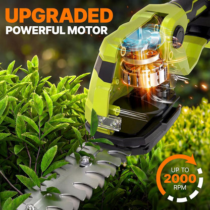 21V Cordless Hedge Trimmer & Grass Shears, 2-in-1 Powerful Dual Batteries Electric Bush Trimmer with 8.9” Hedge Blade & 5.1” Grass Trimmer, Adjustable Angle, Lightweight for Garden & Lawn Care