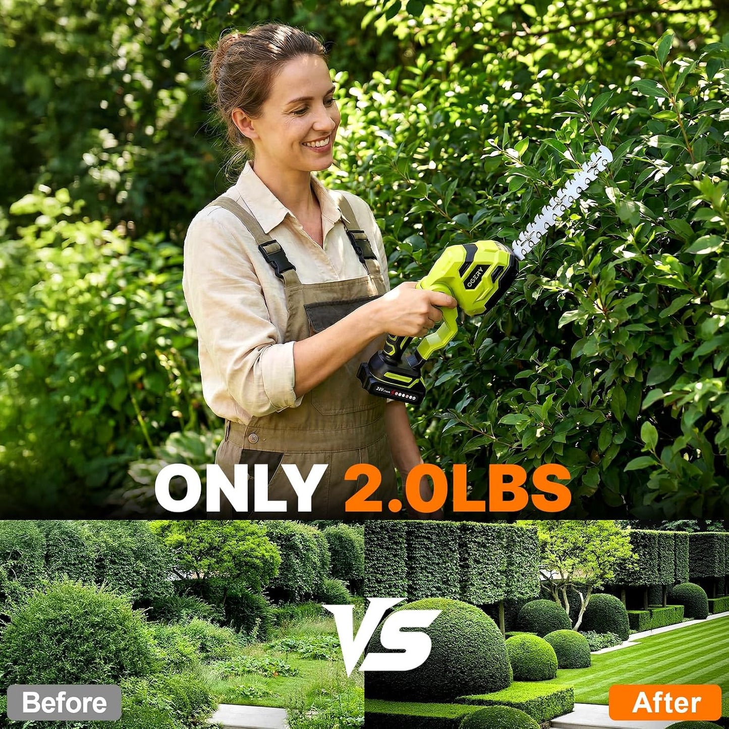 21V Cordless Hedge Trimmer & Grass Shears, 2-in-1 Powerful Dual Batteries Electric Bush Trimmer with 8.9” Hedge Blade & 5.1” Grass Trimmer, Adjustable Angle, Lightweight for Garden & Lawn Care