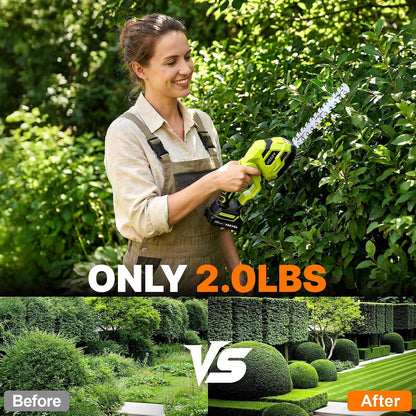 21V Cordless Hedge Trimmer & Grass Shears, 2-in-1 Powerful Dual Batteries Electric Bush Trimmer with 8.9” Hedge Blade & 5.1” Grass Trimmer, Adjustable Angle, Lightweight for Garden & Lawn Care