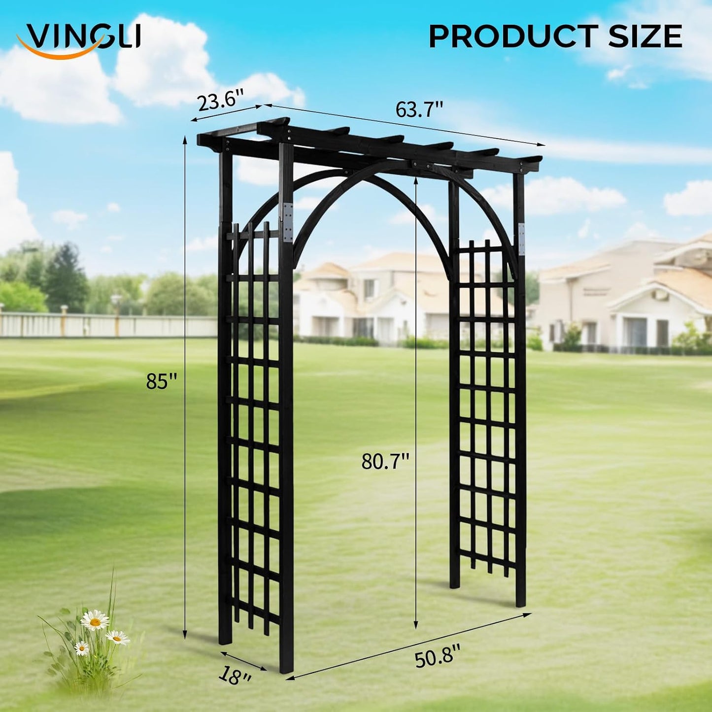 85in Wooden Arbor Garden Arch, Wedding Arch for Ceremony, Wood Trellis for Plant Climbing, Christmas Decor Pergola for Garden Backyard, Lawn