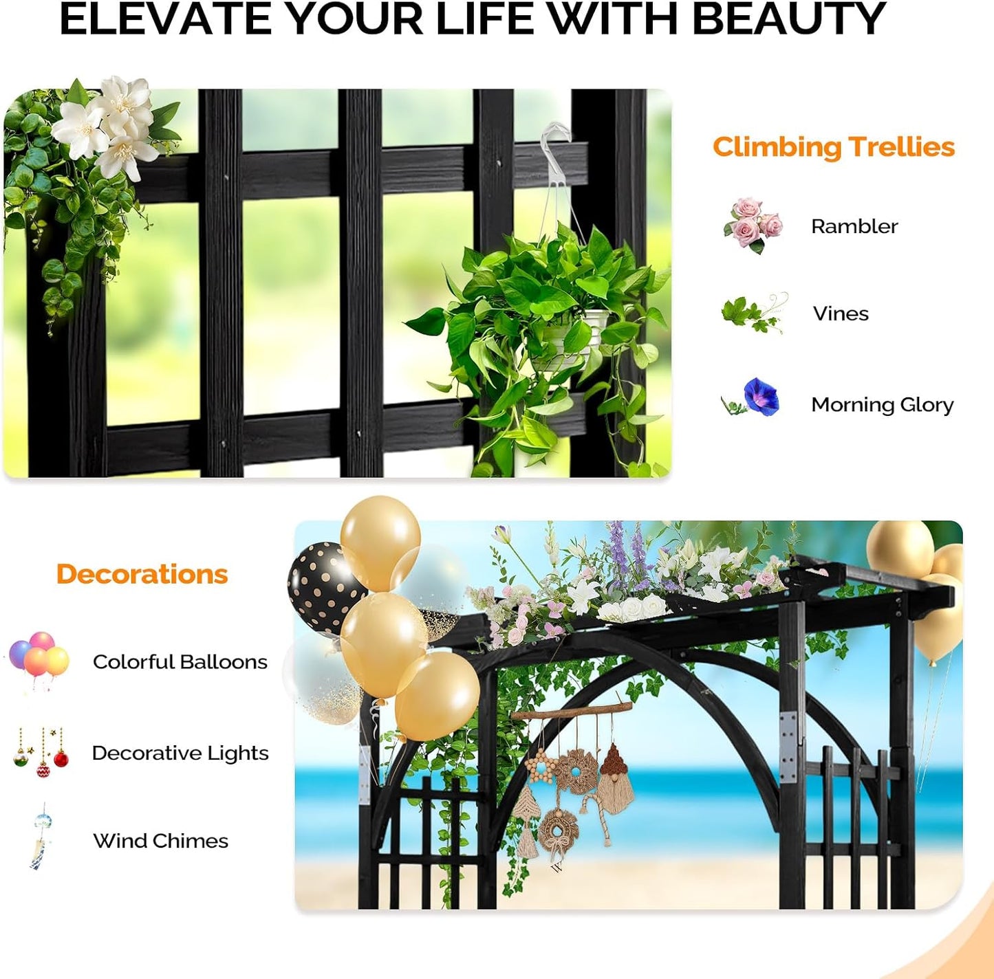 85in Wooden Arbor Garden Arch, Wedding Arch for Ceremony, Wood Trellis for Plant Climbing, Christmas Decor Pergola for Garden Backyard, Lawn