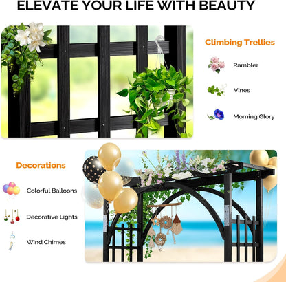 85in Wooden Arbor Garden Arch, Wedding Arch for Ceremony, Wood Trellis for Plant Climbing, Christmas Decor Pergola for Garden Backyard, Lawn