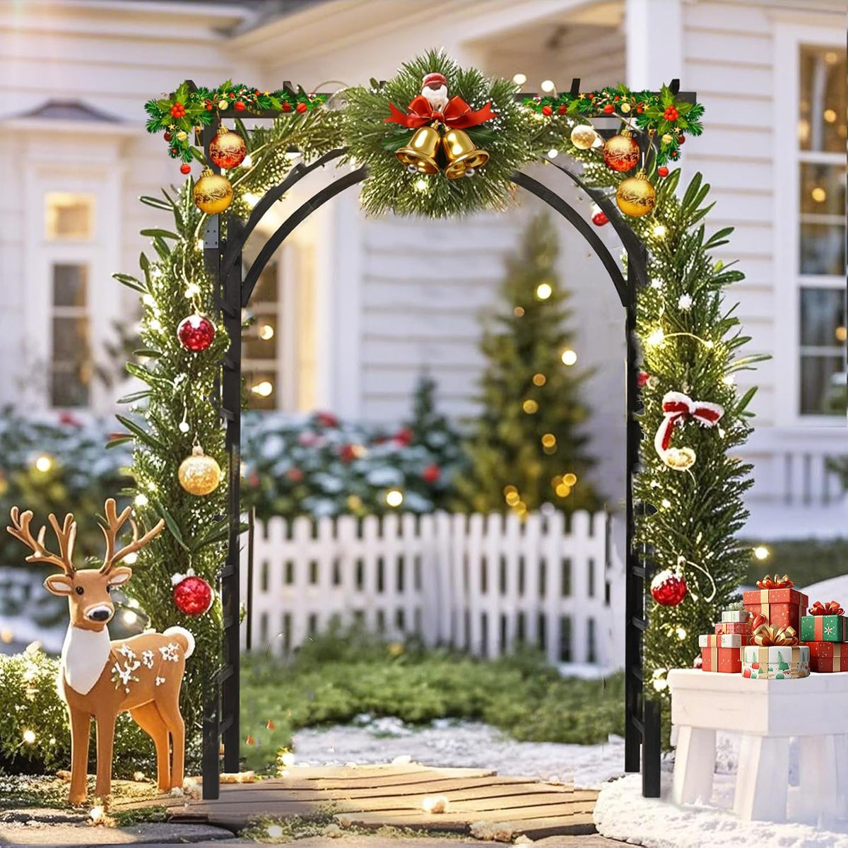 85in Wooden Arbor Garden Arch, Wedding Arch for Ceremony, Wood Trellis for Plant Climbing, Christmas Decor Pergola for Garden Backyard, Lawn