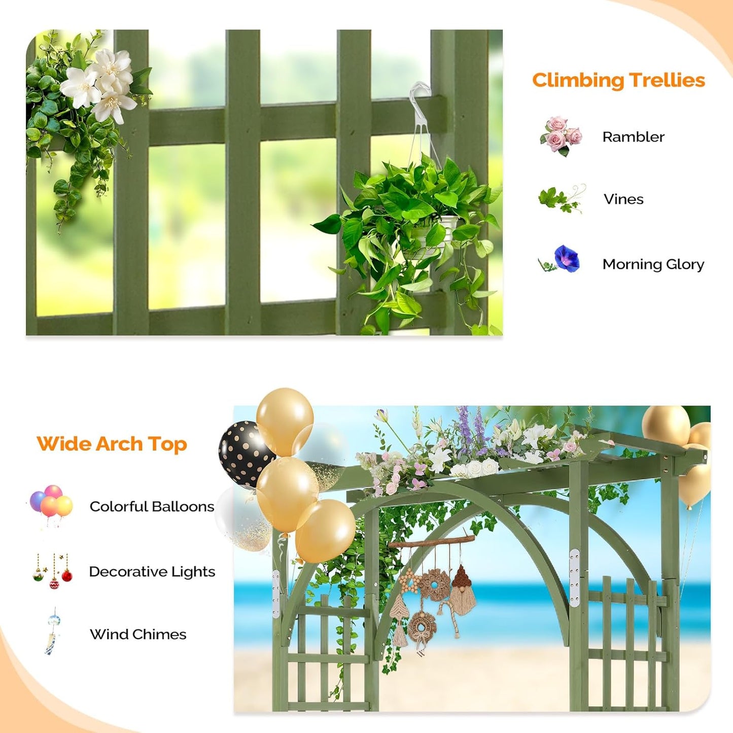 85in Wooden Arbor Garden Arch, Wedding Arch for Ceremony, Wood Trellis for Plant Climbing, Christmas Decor Pergola for Garden Backyard, Lawn
