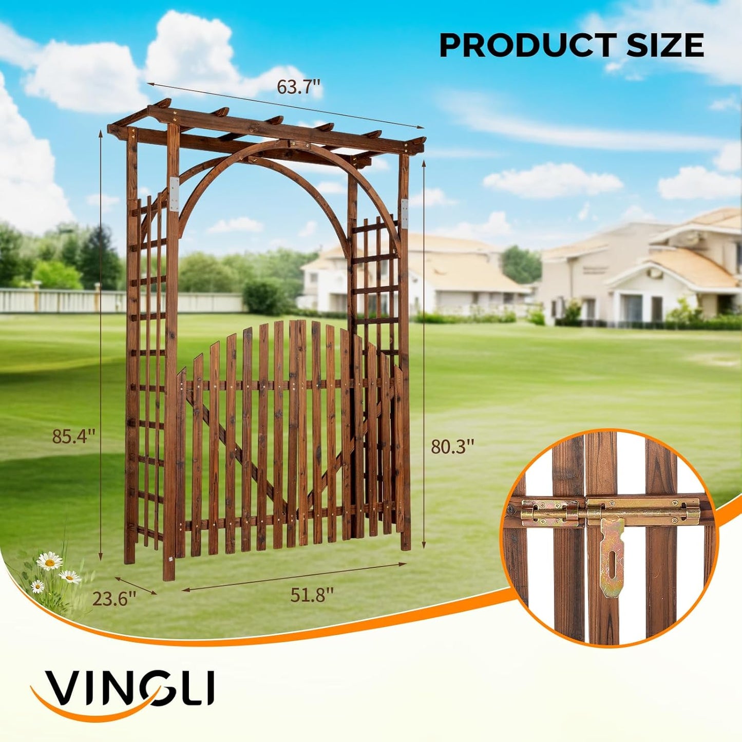 85in Wooden Arbor Garden Arch, Wedding Arch for Ceremony, Wood Trellis for Plant Climbing, Christmas Decor Pergola for Garden Backyard, Lawn