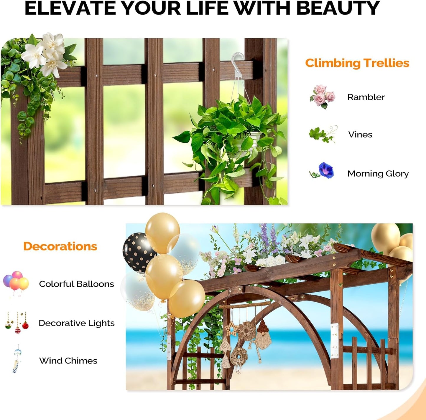 85in Wooden Arbor Garden Arch, Wedding Arch for Ceremony, Wood Trellis for Plant Climbing, Christmas Decor Pergola for Garden Backyard, Lawn