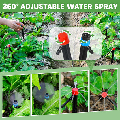110ft Drip Irrigation System Kit, Garden Watering System DIY Automatic Irrigation Equipment Set for Lawn Raised Bed Greenhouse Plant Watering with 1/4'' Tubing, Drip Emitters, Connectors