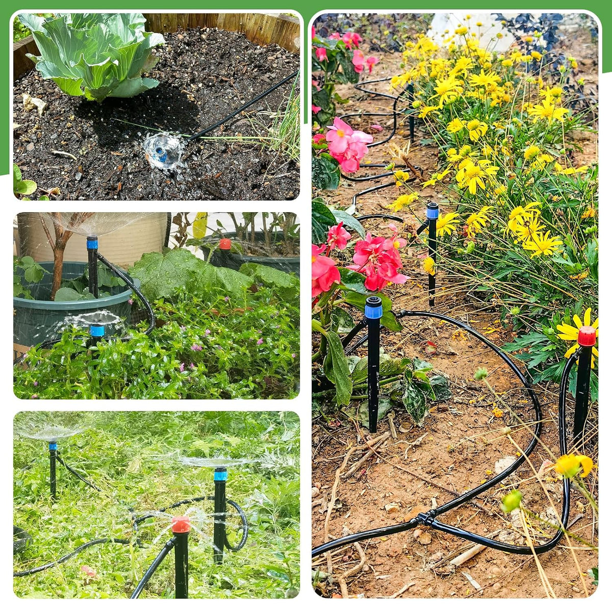 110ft Drip Irrigation System Kit, Garden Watering System DIY Automatic Irrigation Equipment Set for Lawn Raised Bed Greenhouse Plant Watering with 1/4'' Tubing, Drip Emitters, Connectors
