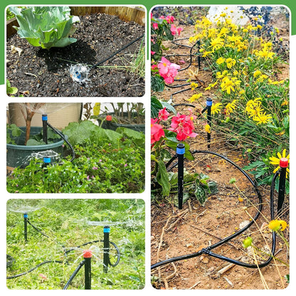 110ft Drip Irrigation System Kit, Garden Watering System DIY Automatic Irrigation Equipment Set for Lawn Raised Bed Greenhouse Plant Watering with 1/4'' Tubing, Drip Emitters, Connectors