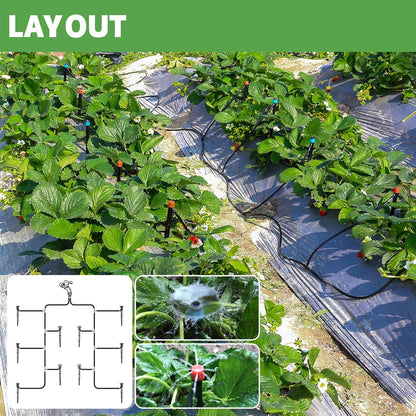 110ft Drip Irrigation System Kit, Garden Watering System DIY Automatic Irrigation Equipment Set for Lawn Raised Bed Greenhouse Plant Watering with 1/4'' Tubing, Drip Emitters, Connectors