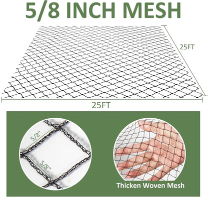 Heavy Duty Garden Netting with 5/8" Mesh, 25x25 Ft Extra Strong Woven Poultry Netting Plant Protection Netting for Fruit Trees, Vegetables & Flowers, Animal Fencing Against Birds, Deer, Poultry