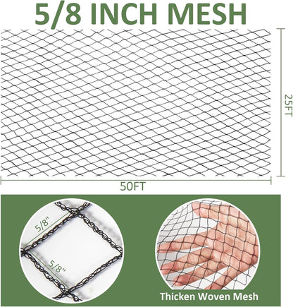 Heavy Duty Garden Netting with 5/8" Mesh, 25x25 Ft Extra Strong Woven Poultry Netting Plant Protection Netting for Fruit Trees, Vegetables & Flowers, Animal Fencing Against Birds, Deer, Poultry