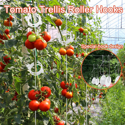 Tomato Support Hooks with String 20 Pcs,100 Pcs Plant Support Clips for Climbing Plants,Tomato Trellis Roller Hooks with 49.2FT String,Reusable Grape Vine Clips to Prevent Tomatoes