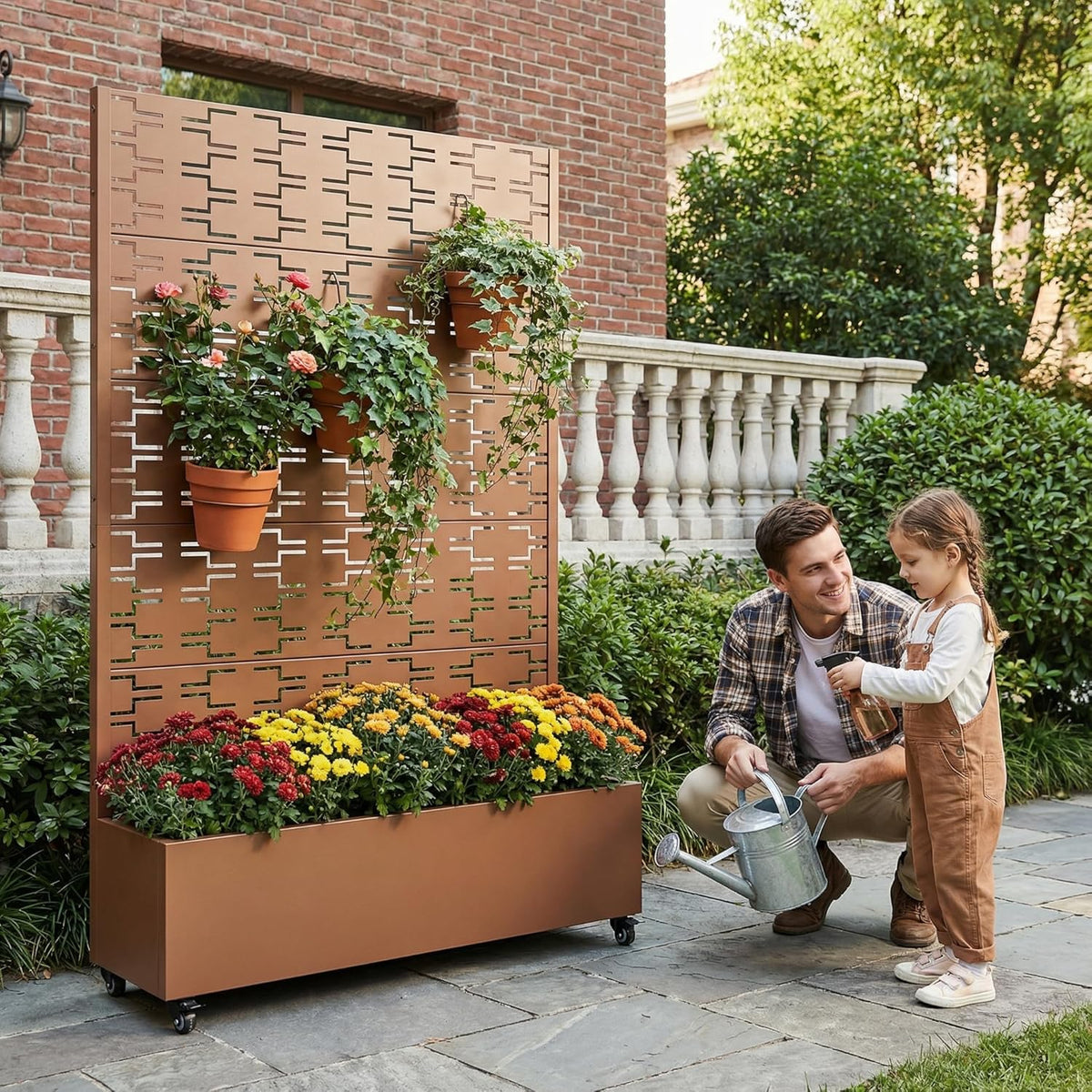 Casaphoria Metal Raised Garden Bed with Trellis and Wheels, 72"x47"x16" Planter Box for Climbing Plants, Vegetables & Vines, Features Drainage Holes and Privacy Screen (Black-Louver) - Colors A