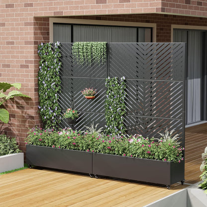 Casaphoria Metal Raised Garden Bed with Trellis and Wheels, 72"x47"x16" Planter Box for Climbing Plants, Vegetables & Vines, Features Drainage Holes and Privacy Screen (Black-Louver) - Colors C