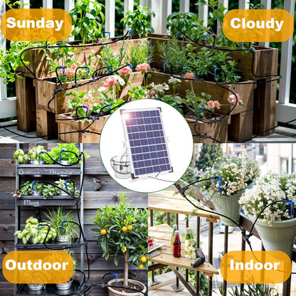 RISINGUP Solar Drip Irrigation System with Timer, Programmable Smart Watering with 2200mAh Battery, Automatic Plants Watering System for 30 Potted Plants Outdoor Garden, Patio, Balcony, Greenhouse