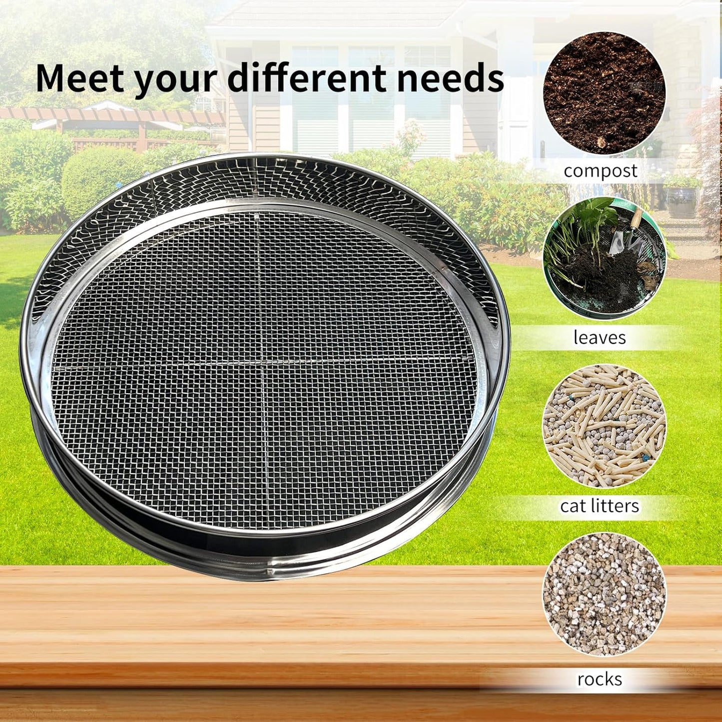 Soil Sifter for Gardening, 12 Inch Stainless Steel Soil Sifter with 4 Replaceable Fine Screens and Shovel, Sieve for Sand Rocks Dirt Compost