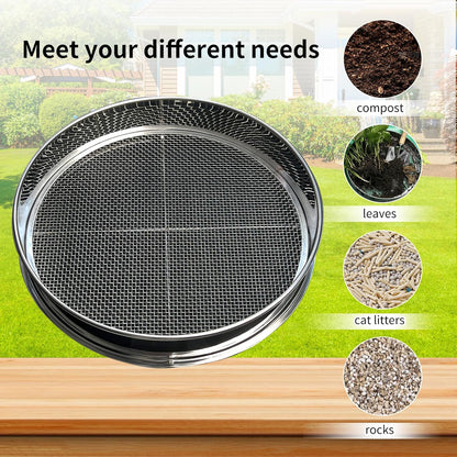 Soil Sifter for Gardening, 12 Inch Stainless Steel Soil Sifter with 4 Replaceable Fine Screens and Shovel, Sieve for Sand Rocks Dirt Compost